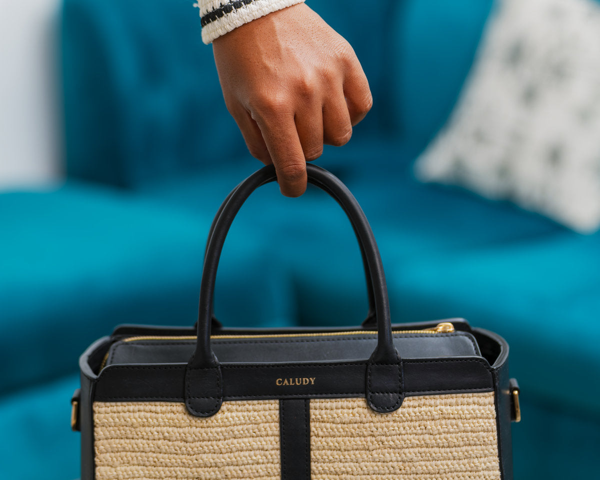 sac VANILLE: cuir et raphia