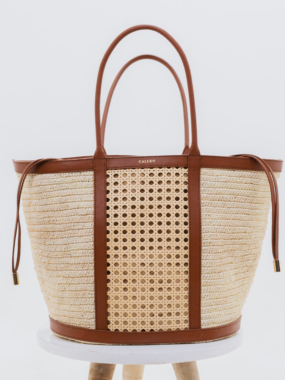 Sac cabas LAGON en cuir et raphia naturel, vue de face